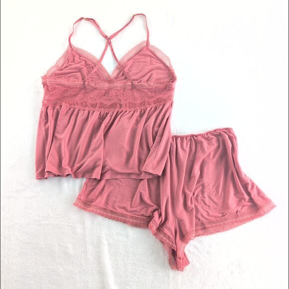 Victoria's Secret Babydoll Cami Shorts Lace Trimmed Nightie Set Women's XLCoral - Picture 7 of 8